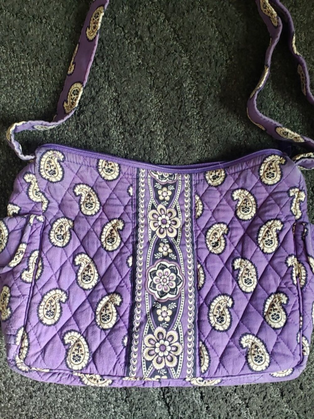 Vera Bradley Purple Paisley Quilted Shoulder Bag Zip Closure Adjustable Strap